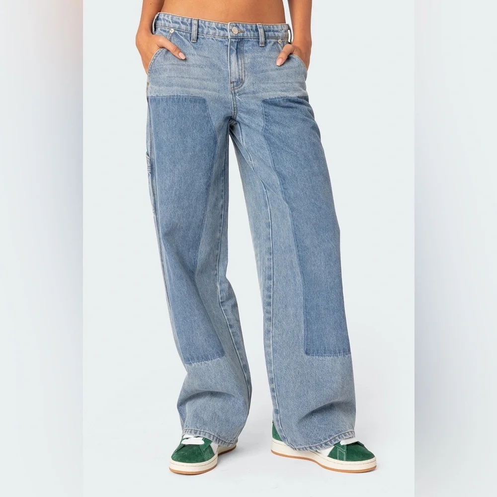 Edikted Faded Wash Low Rise Carpenter Jeans - Picture 3 of 8